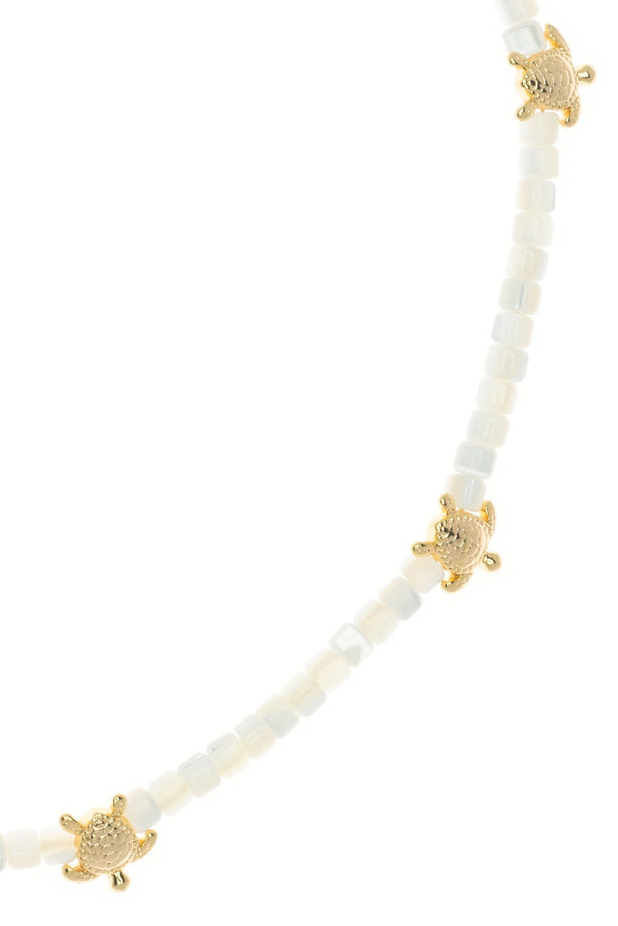 White Pearl Gold Turtle Necklace - Nakamol