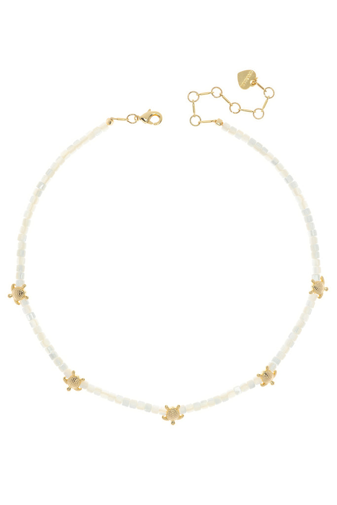 White Pearl Gold Turtle Necklace - Nakamol