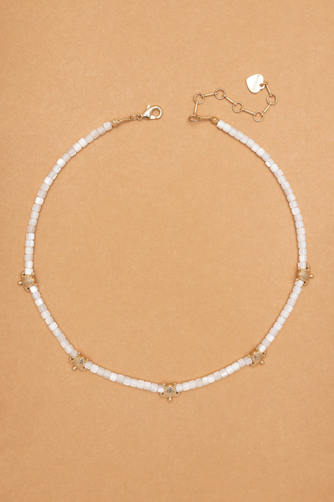 White Pearl Gold Turtle Necklace - Nakamol