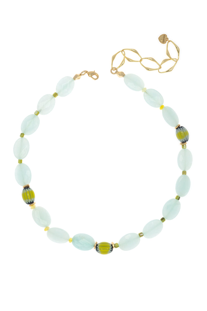 AQUAMARINE GLASS BEADS NECKLACE - Nakamol
