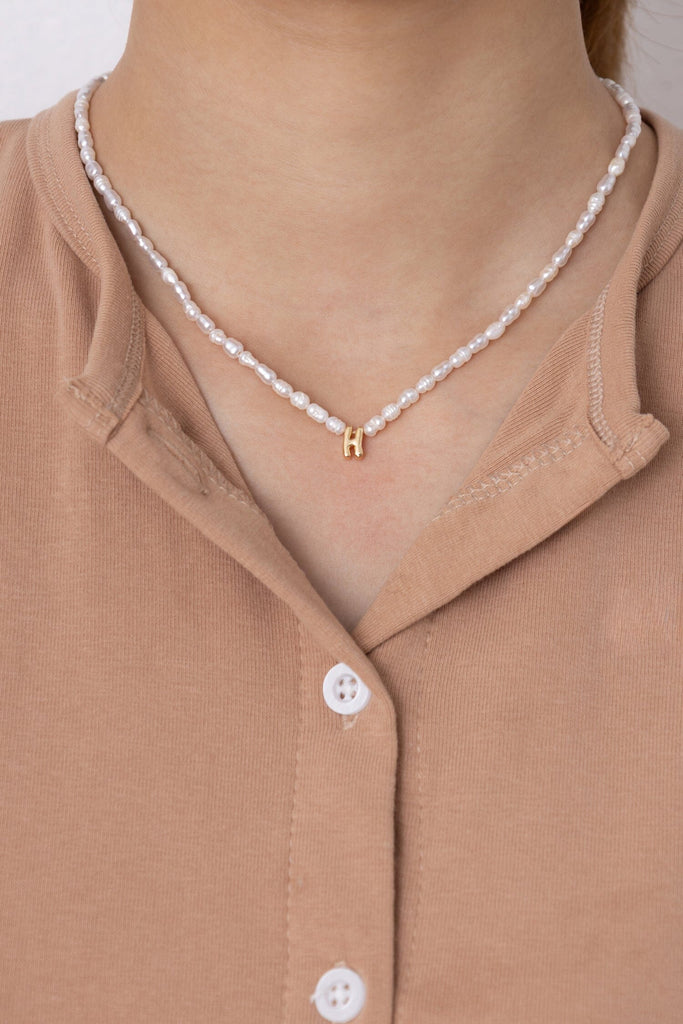 White Pearl H Bead Fashion Necklace - Nakamol