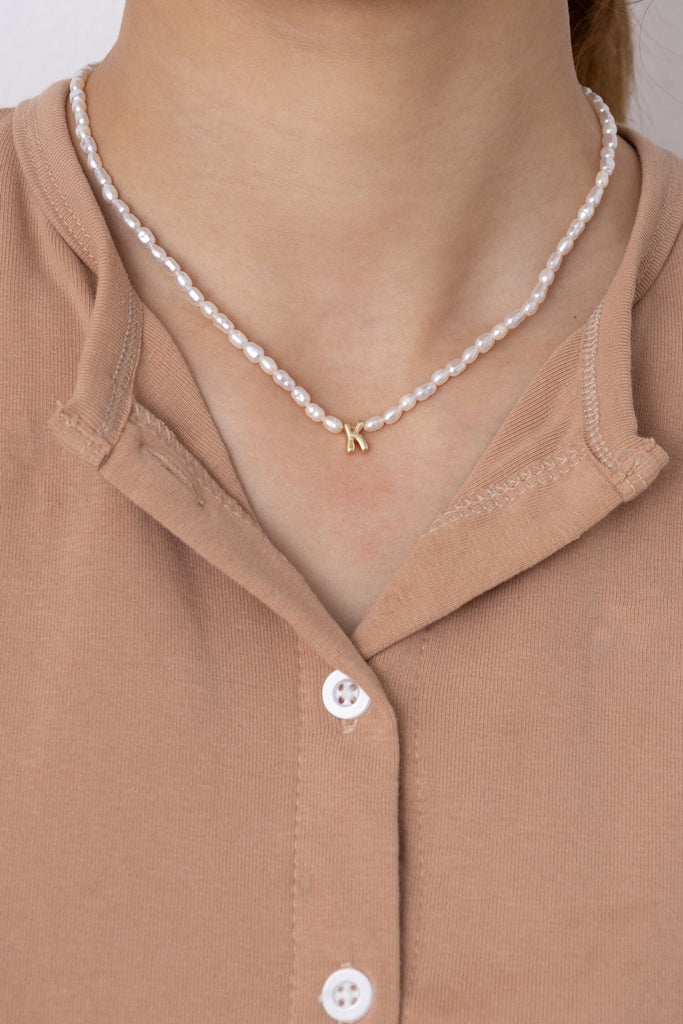 White Pearl K Bead Fashion Necklace - Nakamol