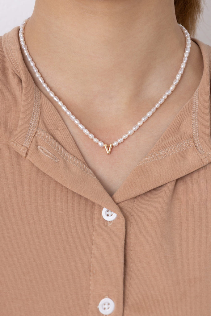 White Pearl V Bead Fashion Necklace - Nakamol