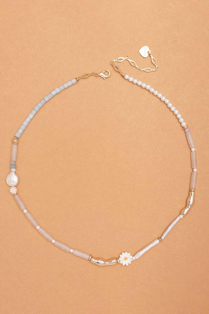 Blue Teal White Mix Beaded Necklace - Nakamol