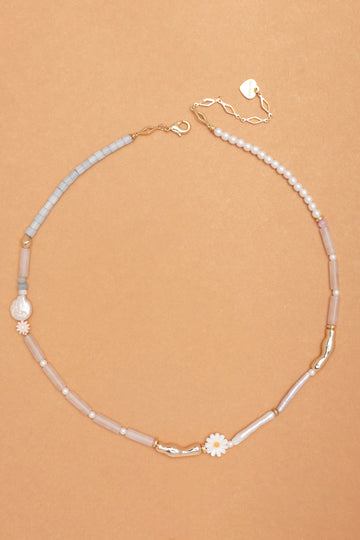 Blue Teal White Mix Beaded Necklace - Nakamol
