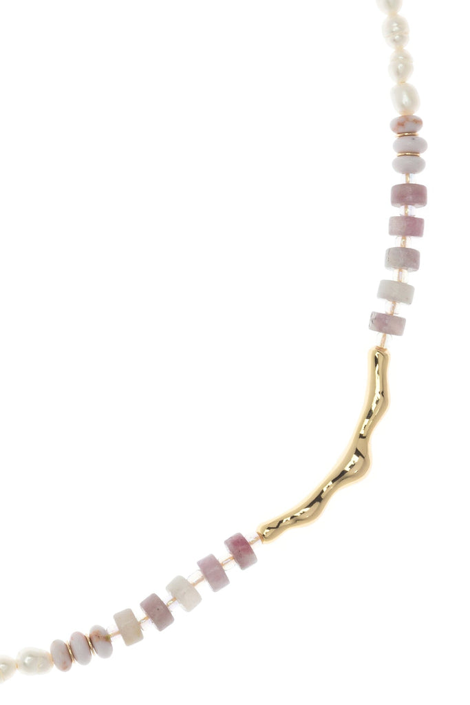 Purple White Mix Beaded Necklace - Nakamol