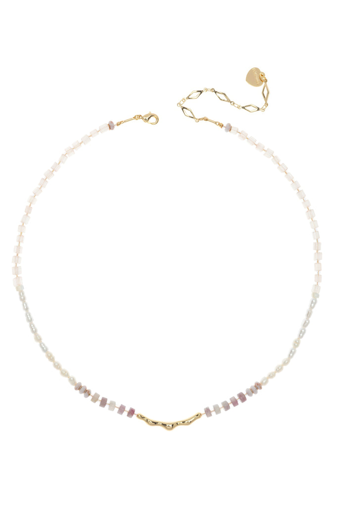 Purple White Mix Beaded Necklace - Nakamol