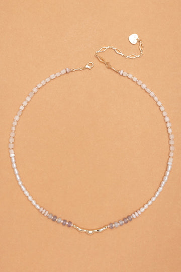 Purple White Mix Beaded Necklace - Nakamol