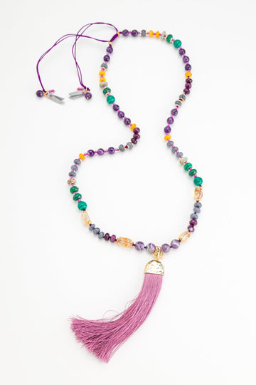 Mix Bead Pull Cord Tassel Necklace - Nakamol