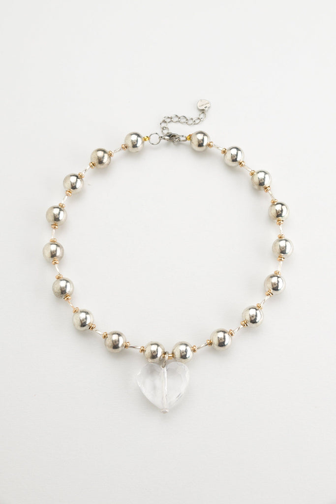 Silver Ball Chain Crystal Heart Pendant Necklace - Nakamol