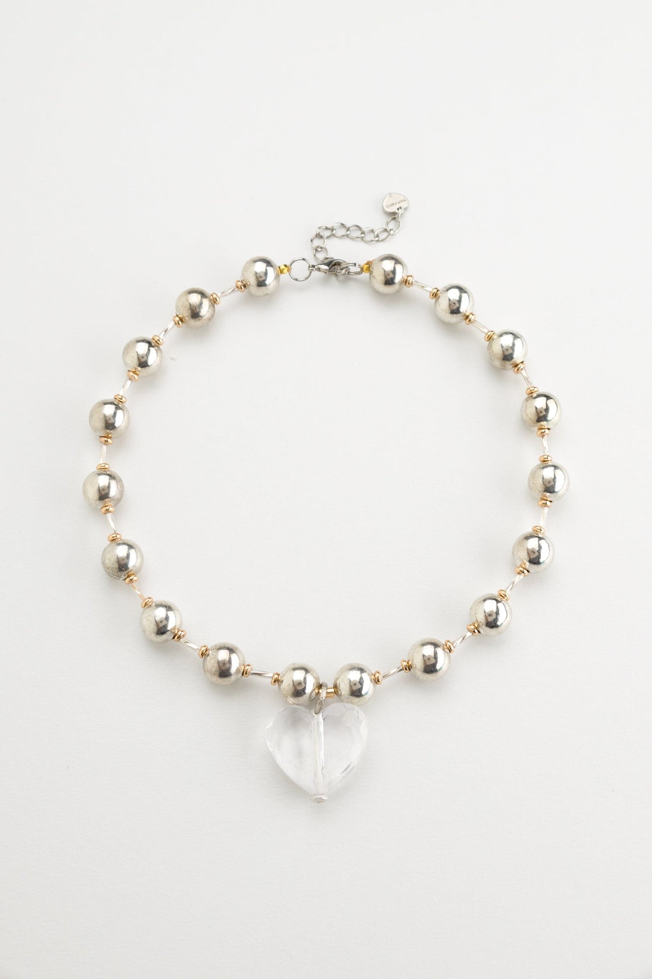 Silver Ball Chain Crystal Heart Pendant Necklace - Nakamol