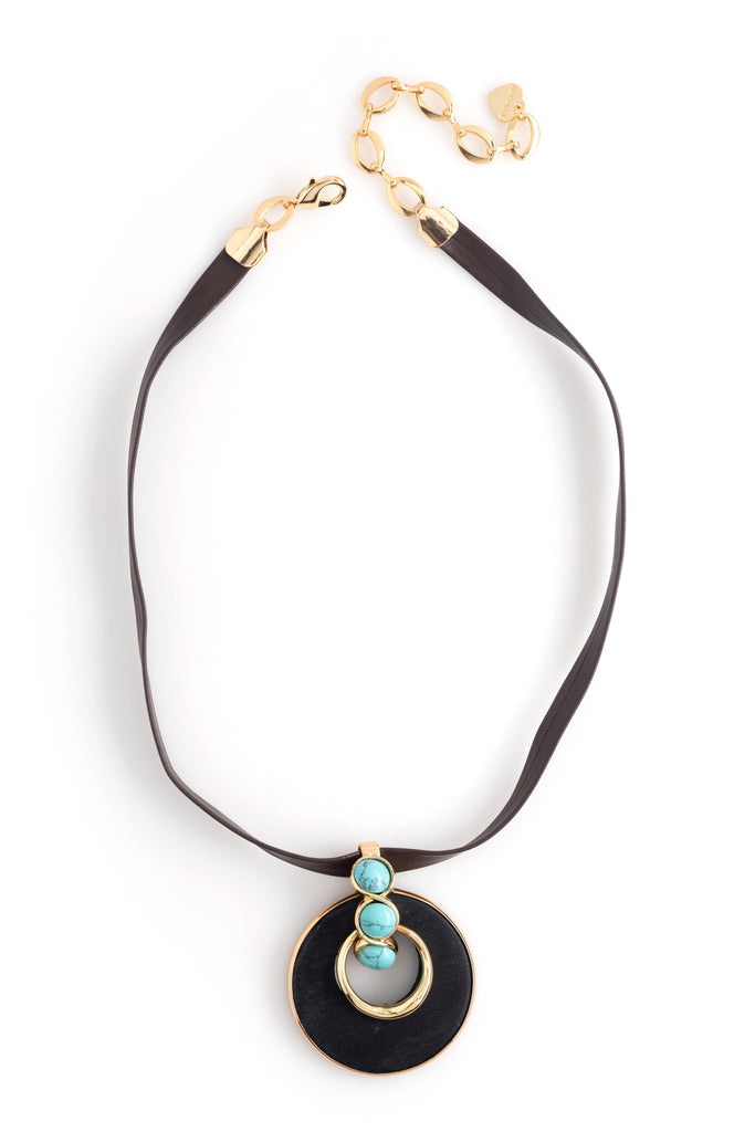 Black Turquoise Disc Necklace - Nakamol