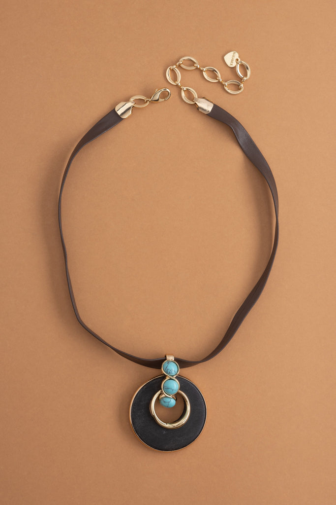 Black Turquoise Disc Necklace - Nakamol