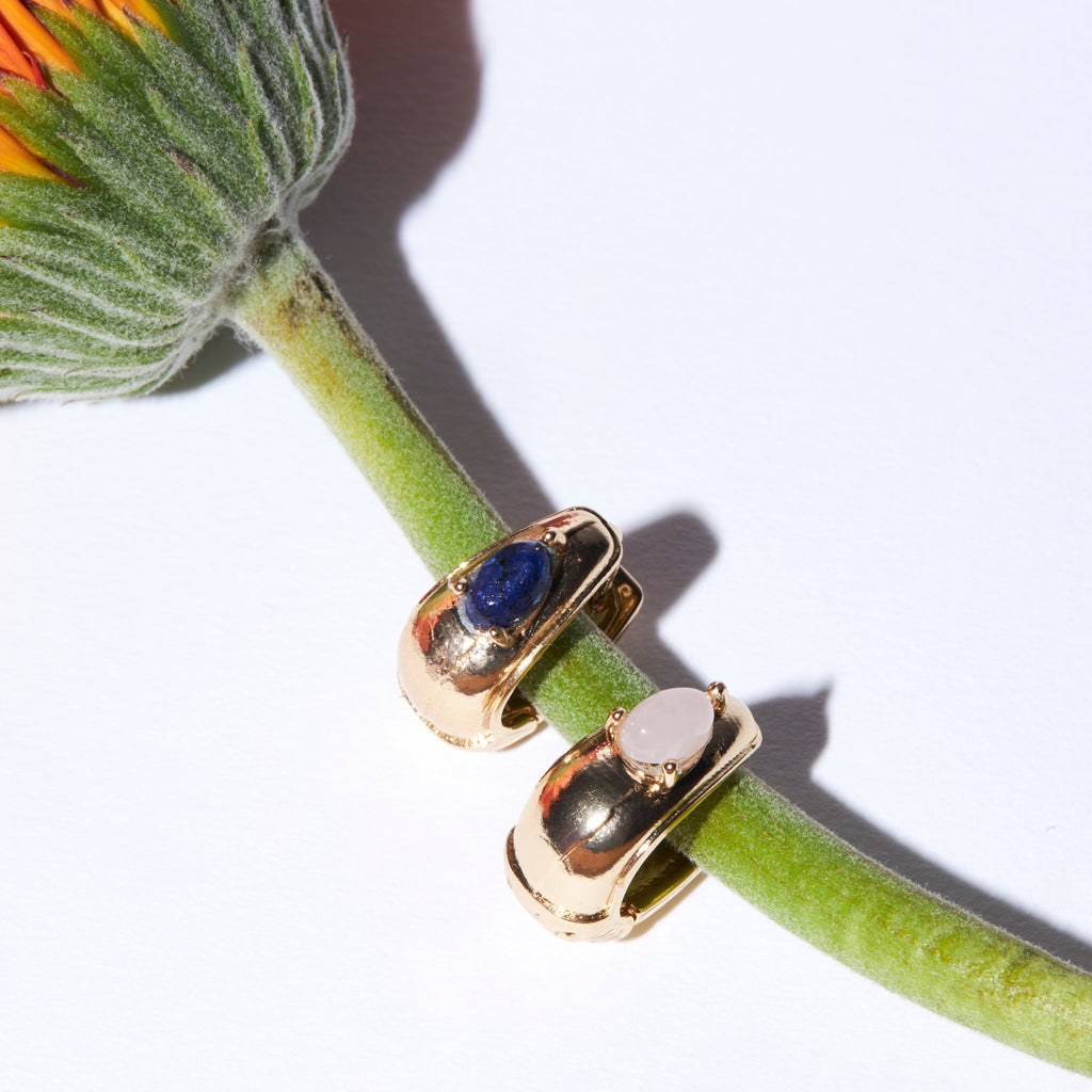 Rose Quartz Gold Huggie Earrings - Nakamol