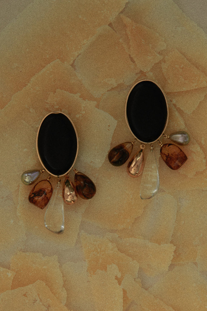 Black and Stone Statement Earrings - Nakamol