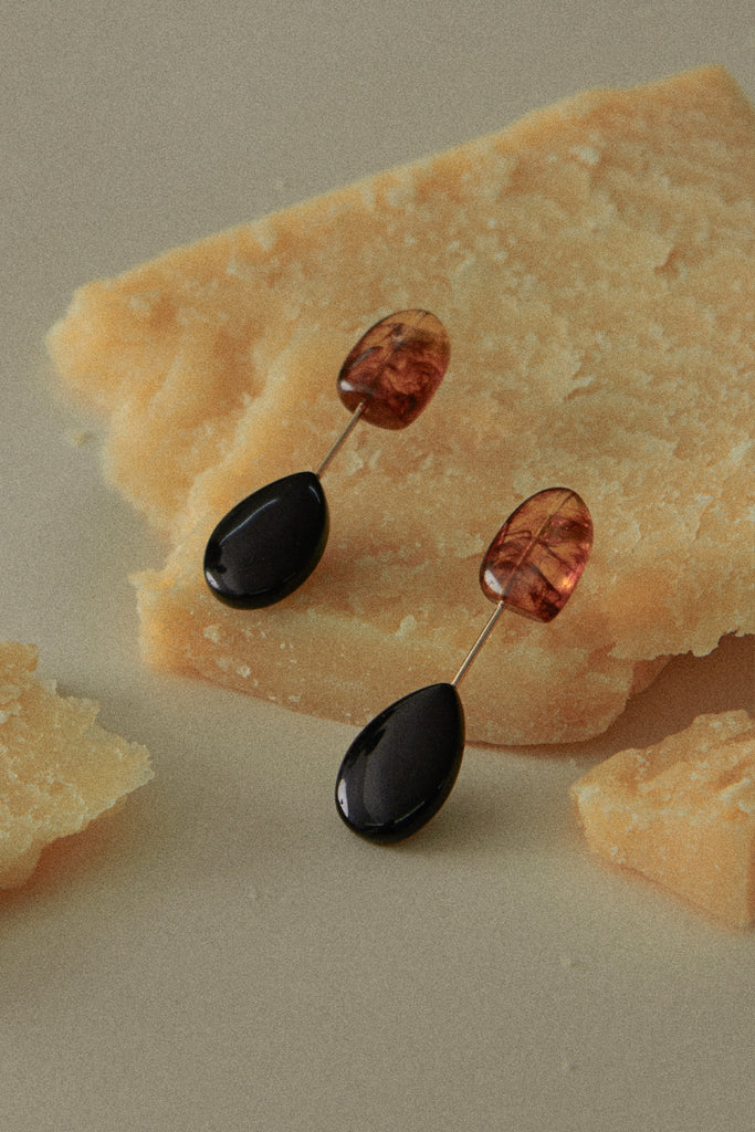 Black Caramel Agate Dangle Drop Earrings - Nakamol