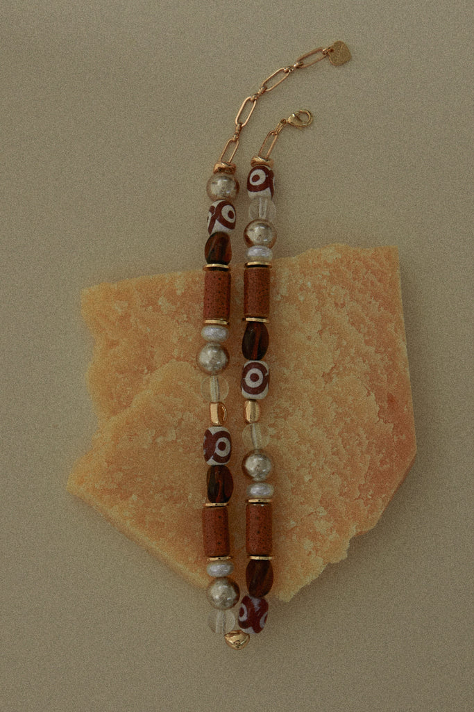 White Brown Stone Short Necklace - Nakamol