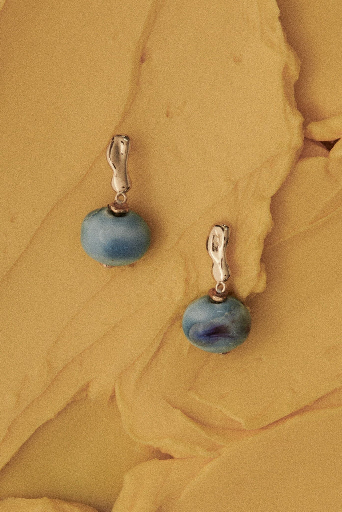 Blue Teal Stone Ball Drop Earrings - Nakamol