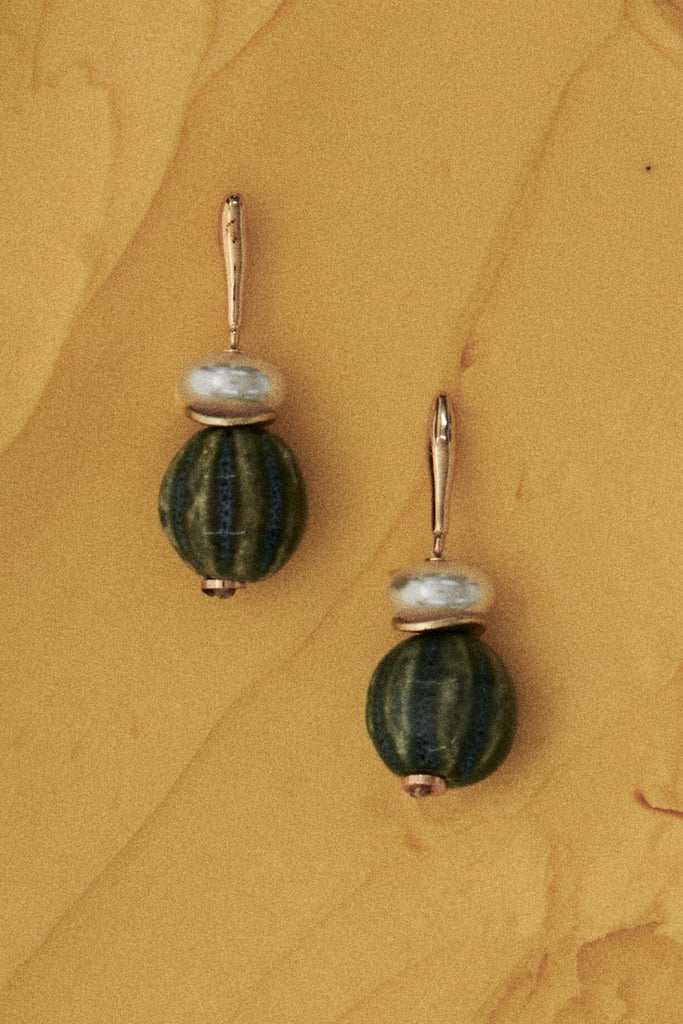 Blue Green Stripe Stone Drop Earrings - Nakamol