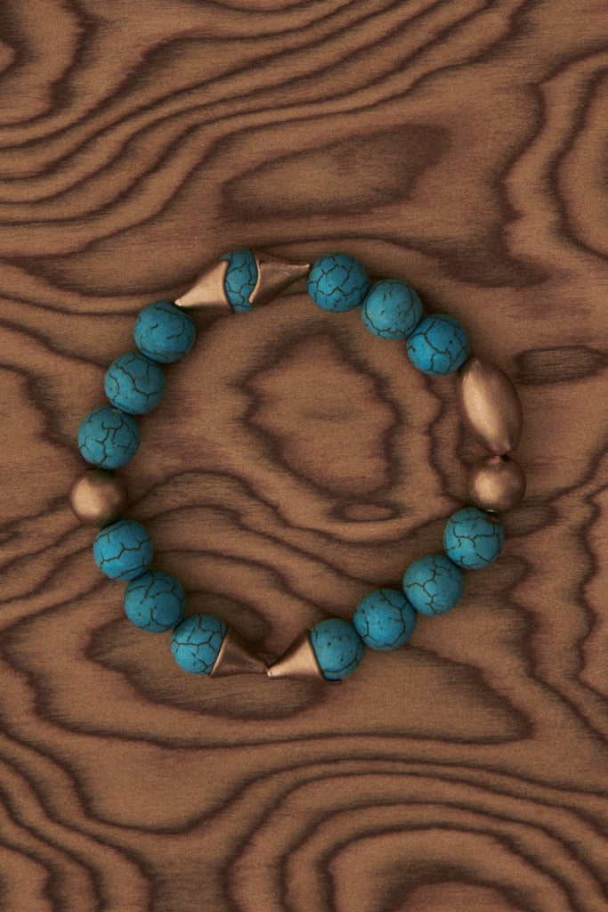 Turquoise Gold Bead Stretchy Bracelet - Nakamol