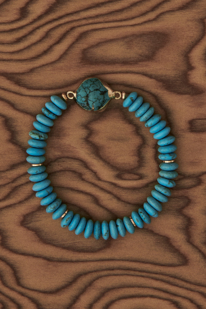 Turquoise Round Bead Stretchy Bracelet - Nakamol