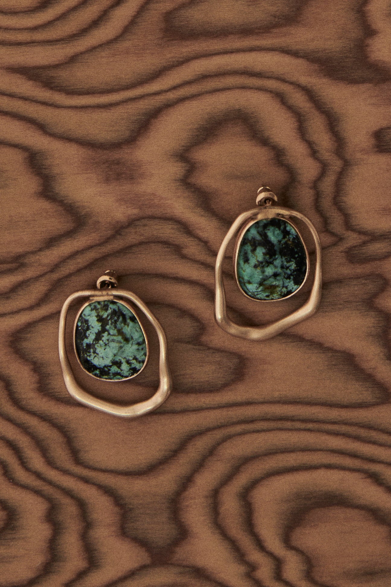 Unakite Mix Stone in Gold Frame Earrings - Nakamol