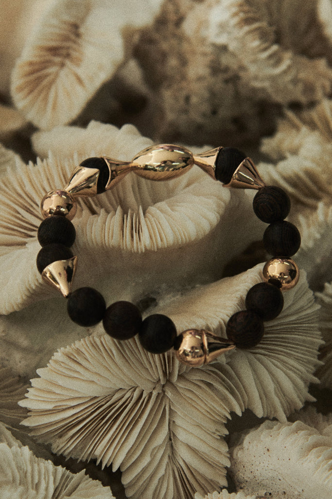 Black Gold Bead Stretchy Bracelet - Nakamol