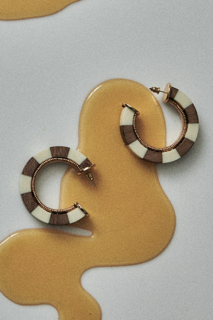Brown White Stripe Earrings - Nakamol