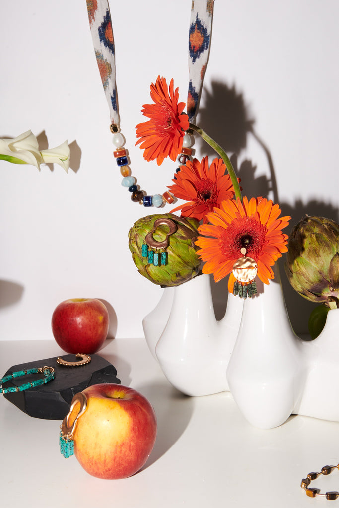 Amazonite Hammered Gold Coin Earrings - Nakamol