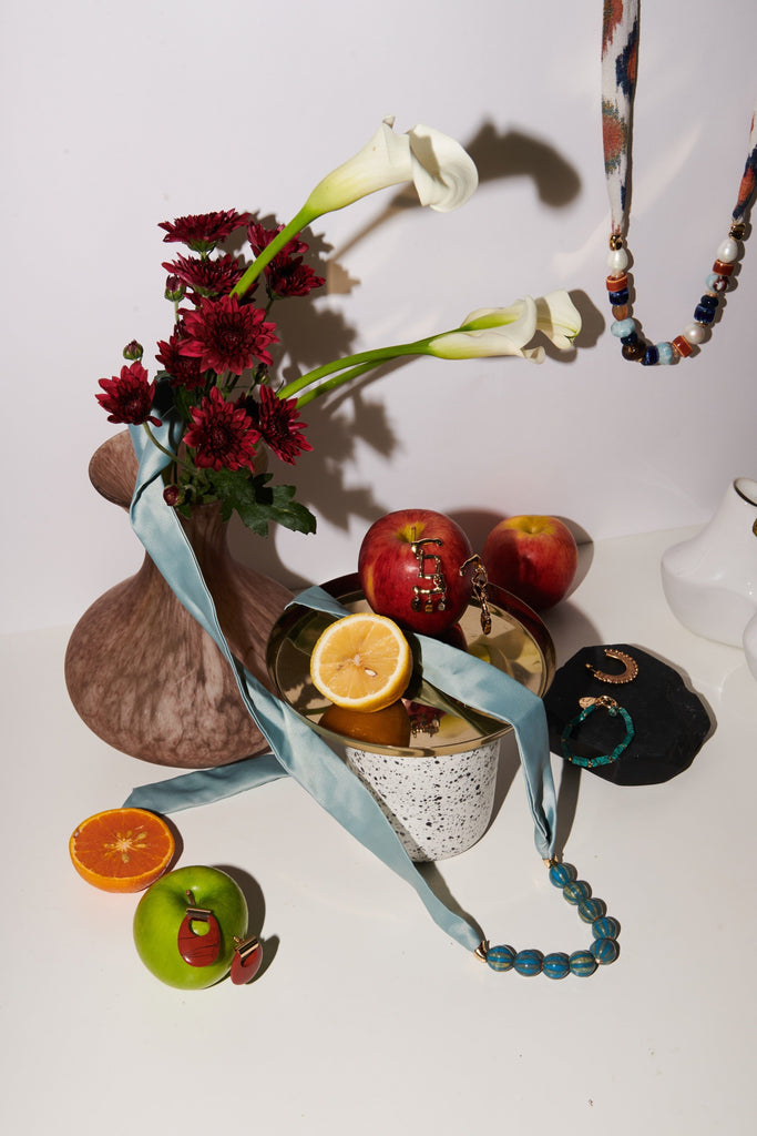 Ash Blue Bead Ribbon Necklace - Nakamol