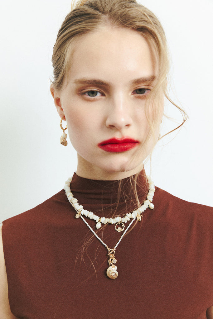 Gold Shell C Hook Earrings - Nakamol