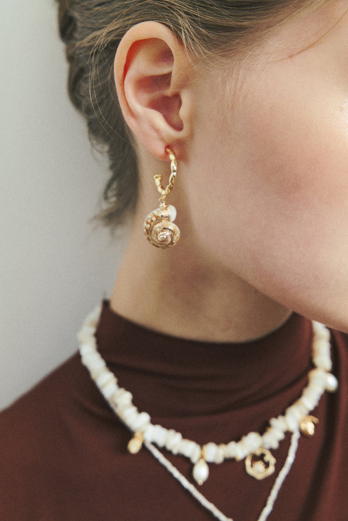 Gold Shell C Hook Earrings - Nakamol