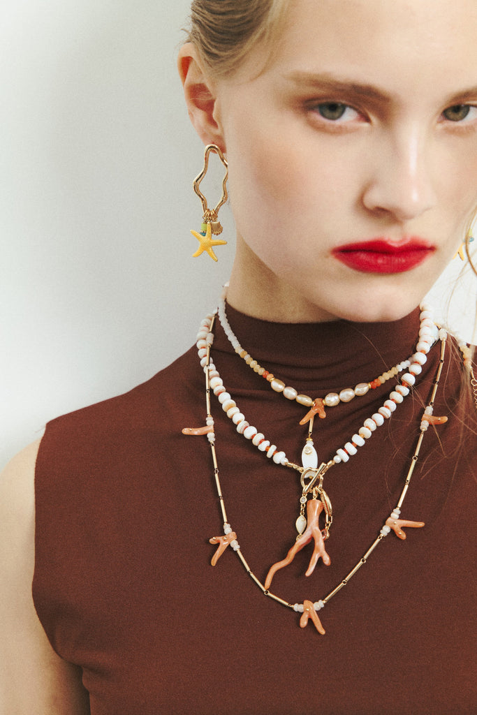 Tangerine White Fringe Beaded Necklace - Nakamol