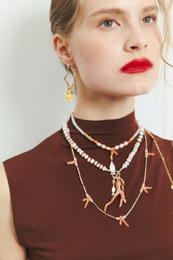 Tangerine White Fringe Beaded Necklace - Nakamol