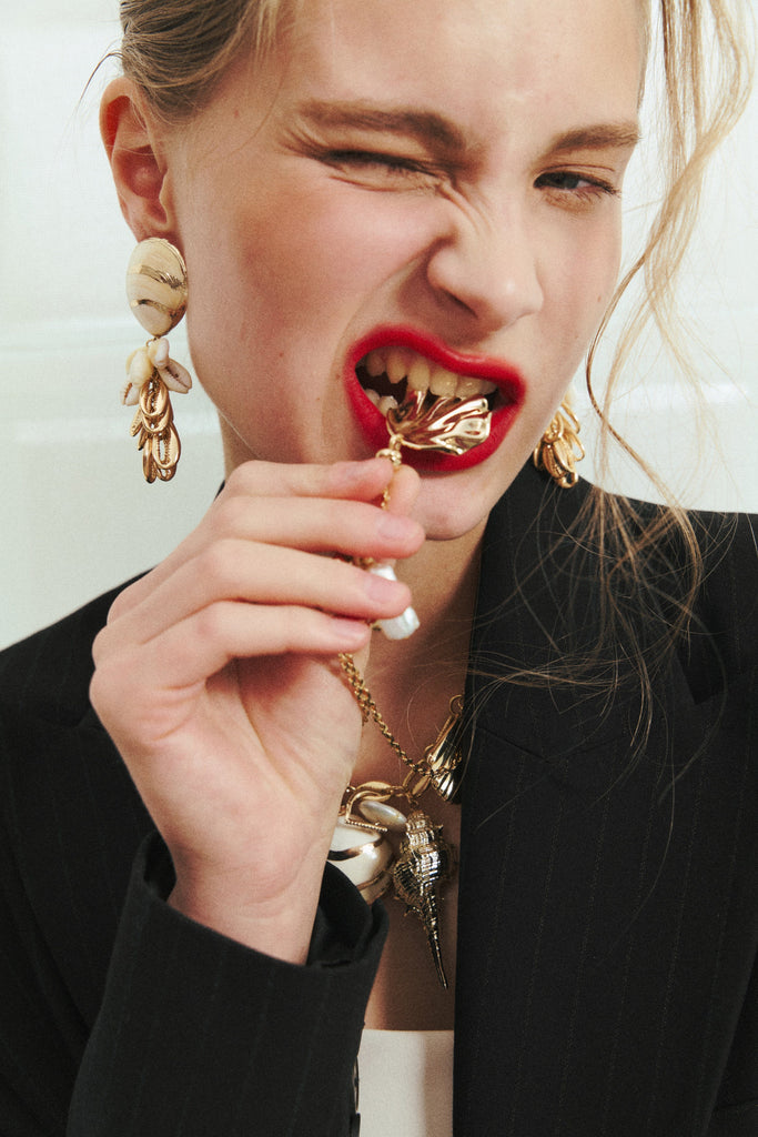 White Pearl Charm Gold Necklace - Nakamol