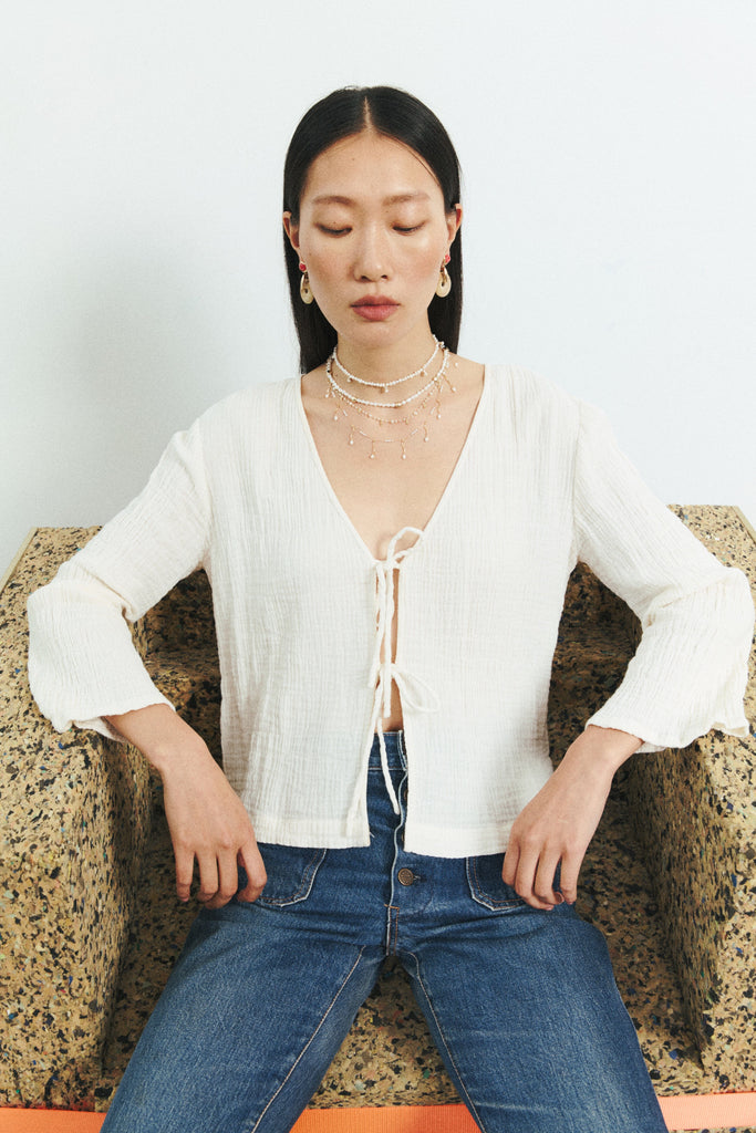 White Pearl Gold Stud Necklace - Nakamol