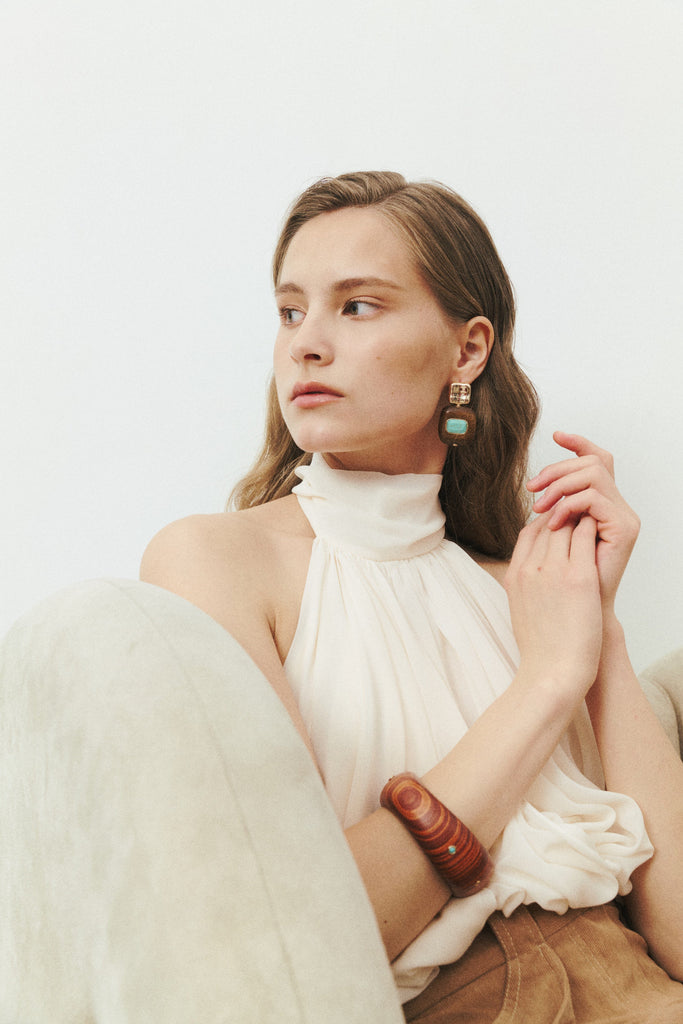 Amazonite Studded Coffee Brown Cuff - Nakamol