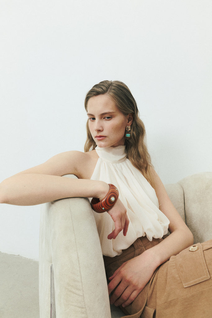 Amazonite Studded Coffee Brown Cuff - Nakamol