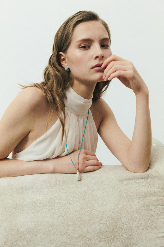 White Pearl Turquoise Long Necklace - Nakamol