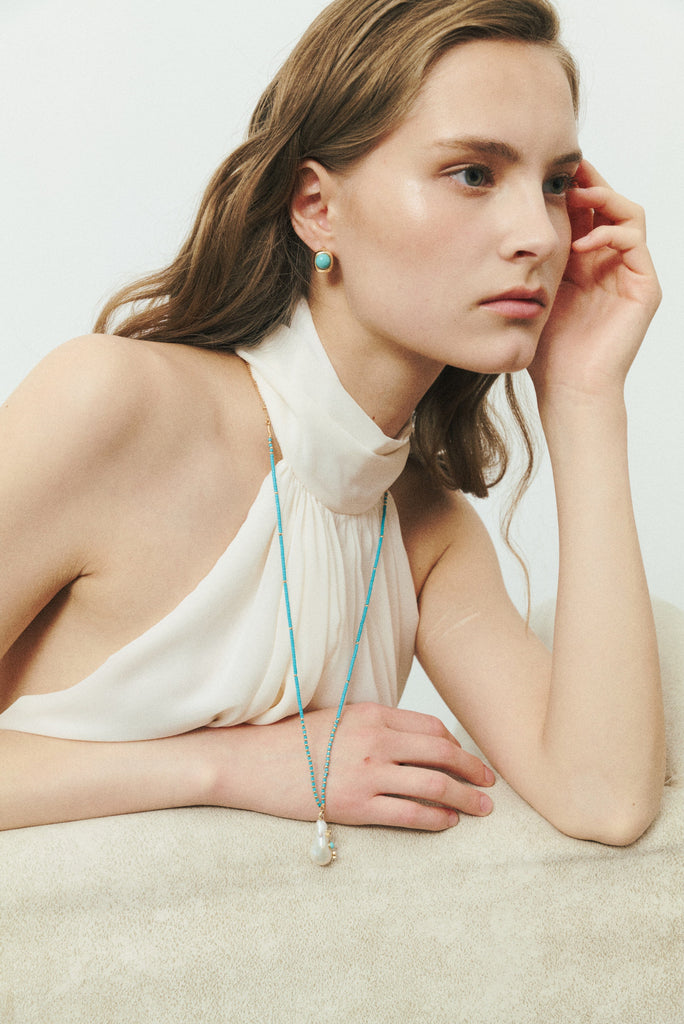 Turquoise Gold Loop Earrings - Nakamol