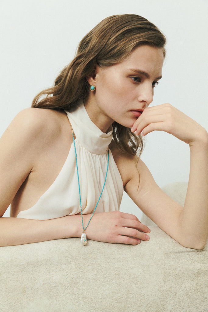 White Pearl Turquoise Long Necklace - Nakamol