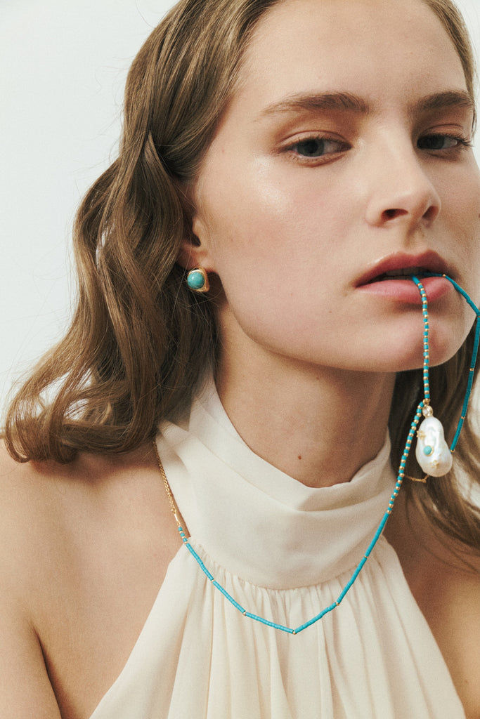 Turquoise Gold Loop Earrings - Nakamol