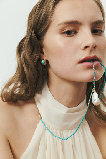 Turquoise Gold Loop Earrings - Nakamol