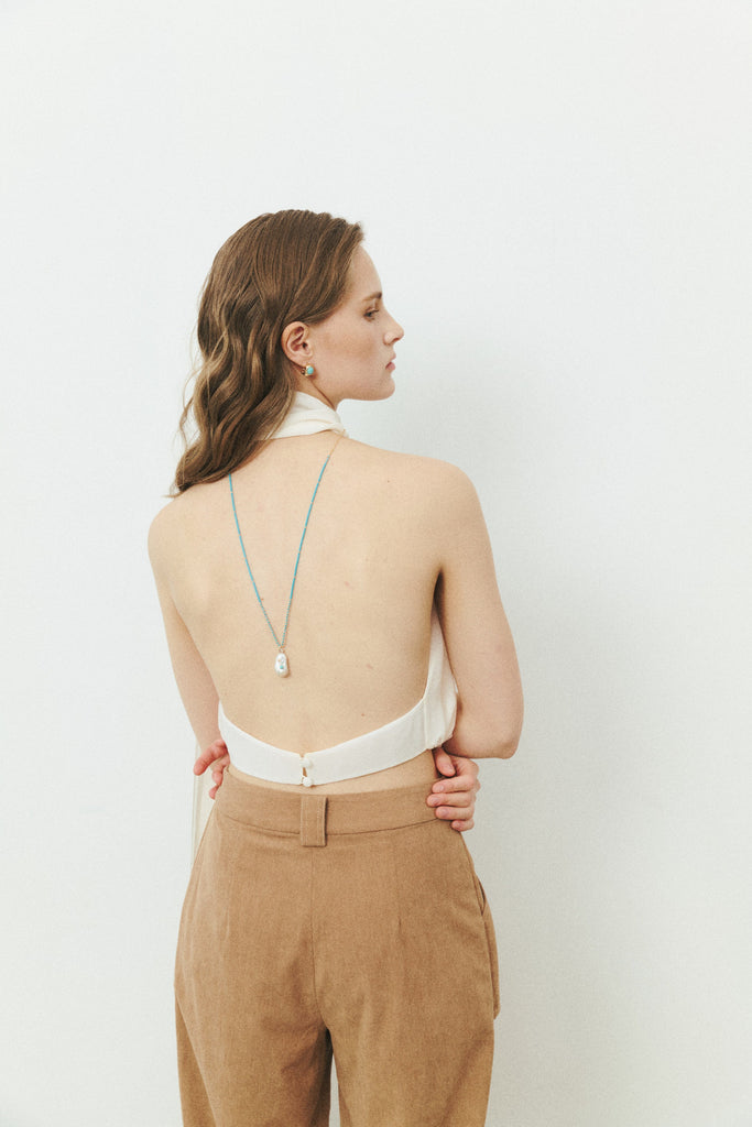 White Pearl Turquoise Long Necklace - Nakamol