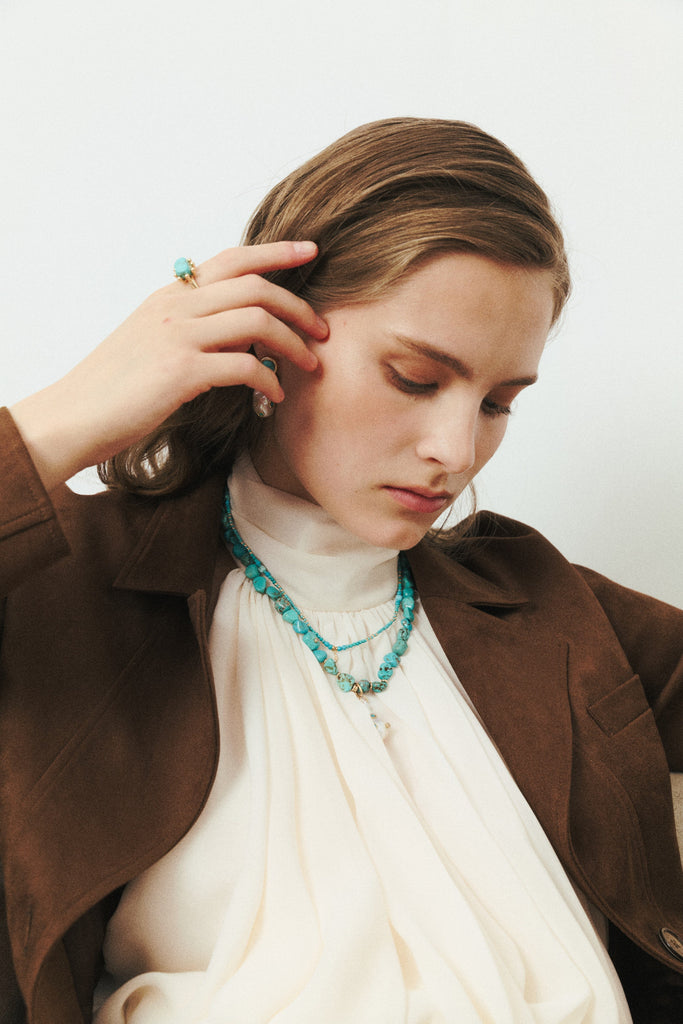 Turquoise Beaded Crescent Pendant Necklace - Nakamol