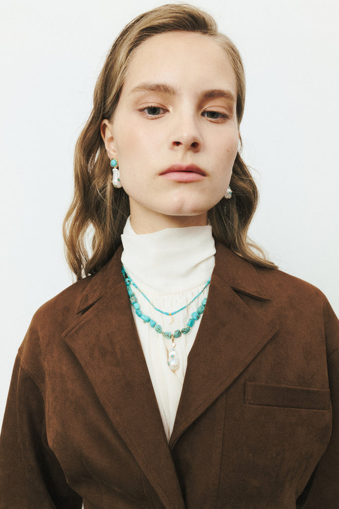 Turquoise Beaded Crescent Pendant Necklace - Nakamol