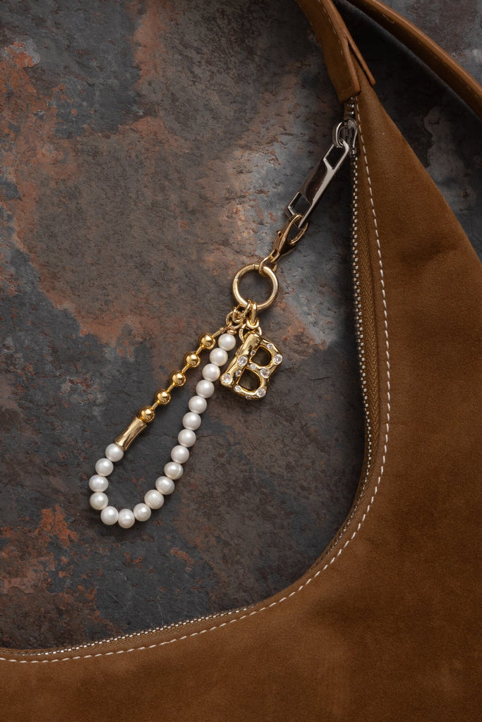 B Gold White Elegant Keychain - Nakamol