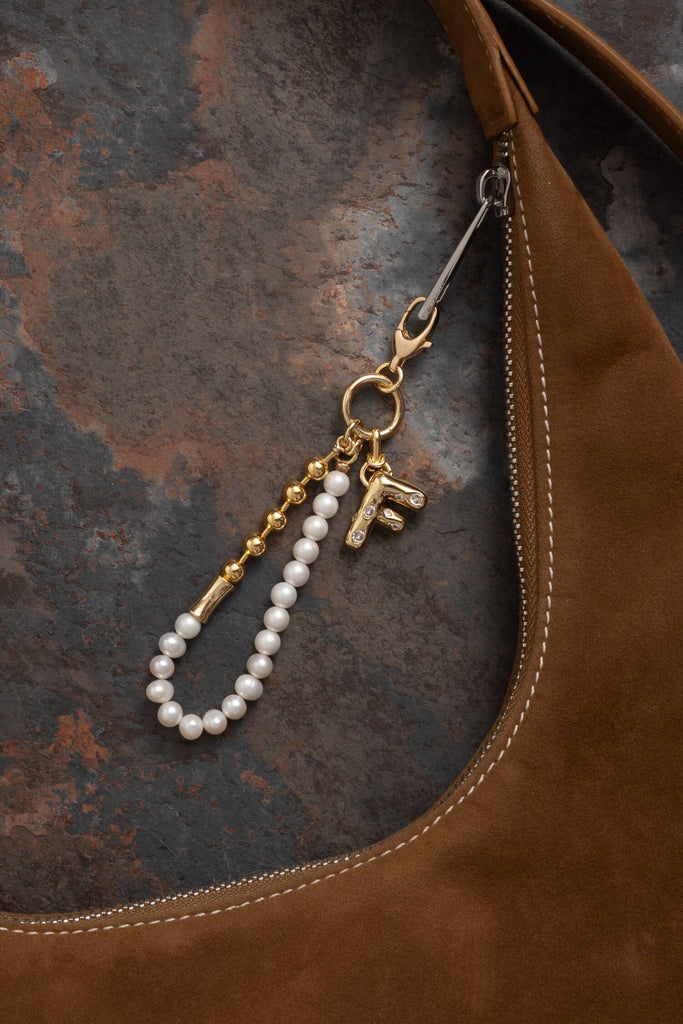 F Gold White Elegant Keychain - Nakamol
