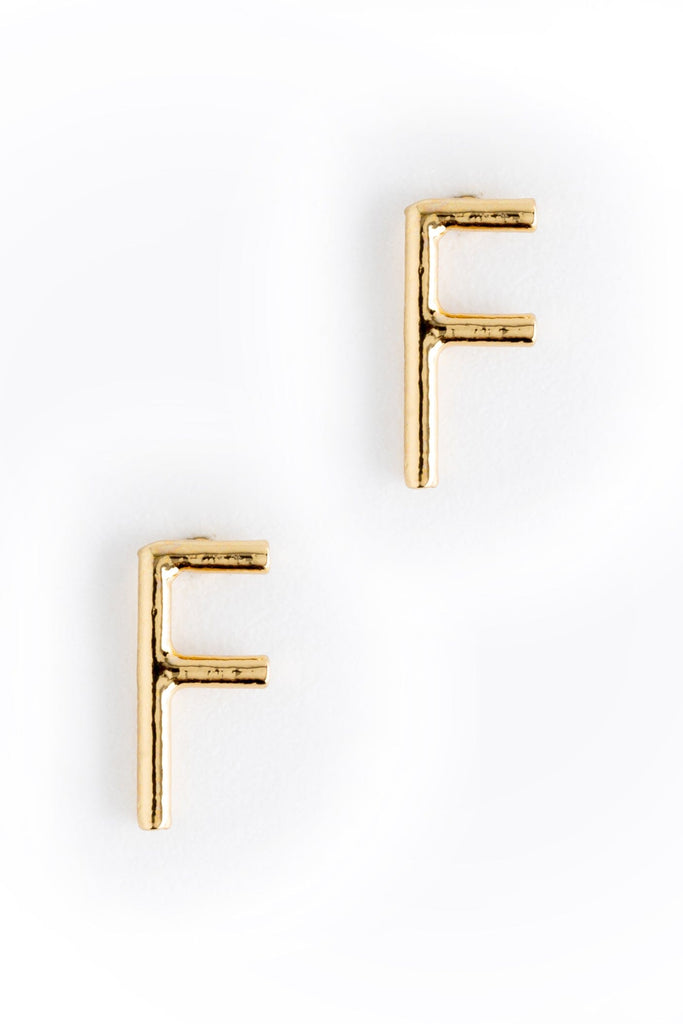 Letter F Gold Condensed Earrings - Nakamol
