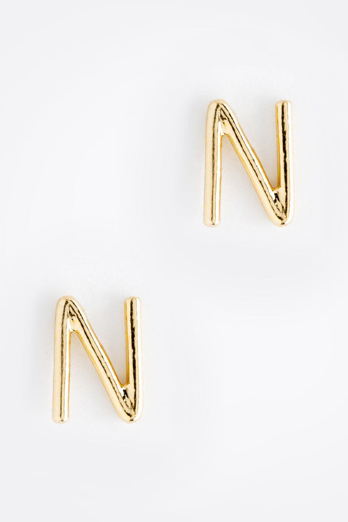 Letter N Gold Condensed Earrings - Nakamol